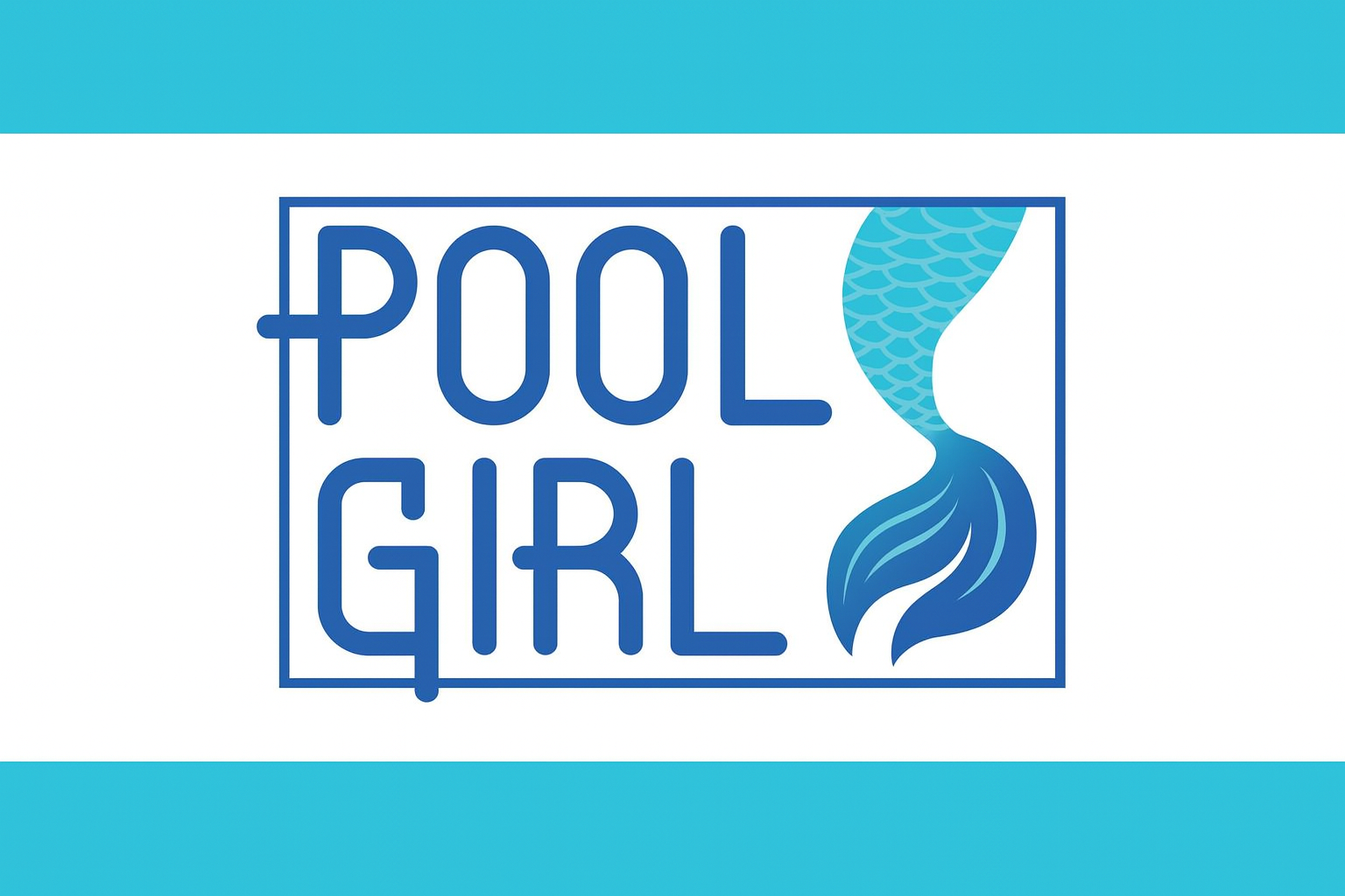 Pool Girl logo with stylized mermaid tail in blue tones