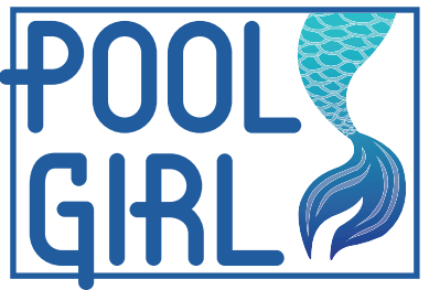 Pool Girl logo with stylized blue mermaid tail